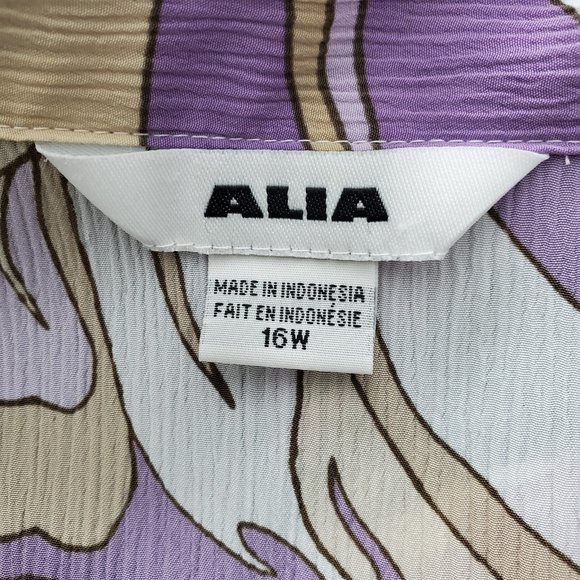 ALIA Tan Purple White Blouse Size 16W 100% Polyester - Picture 3 of 3